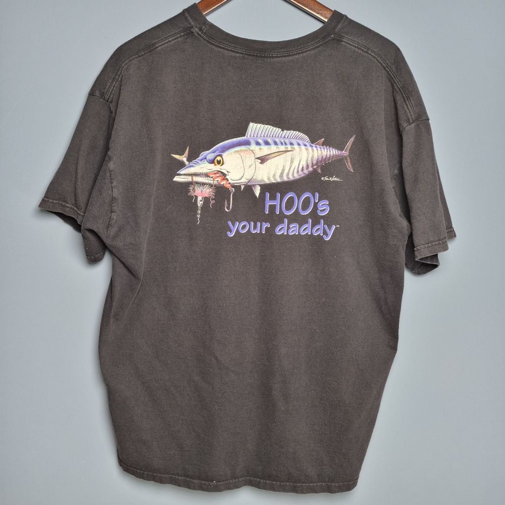 AFTCO Bluewater Tom Waters‎ Hoo's Your Daddy T-Shirt Mens XL Black Back Graphic